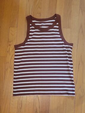 Gap Striped Brown & White Ribbed Tank Top Women Size L